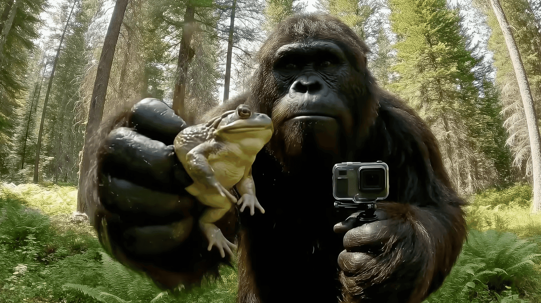A screenshot of the AI-generated clip 'Big Foot Vlogs'